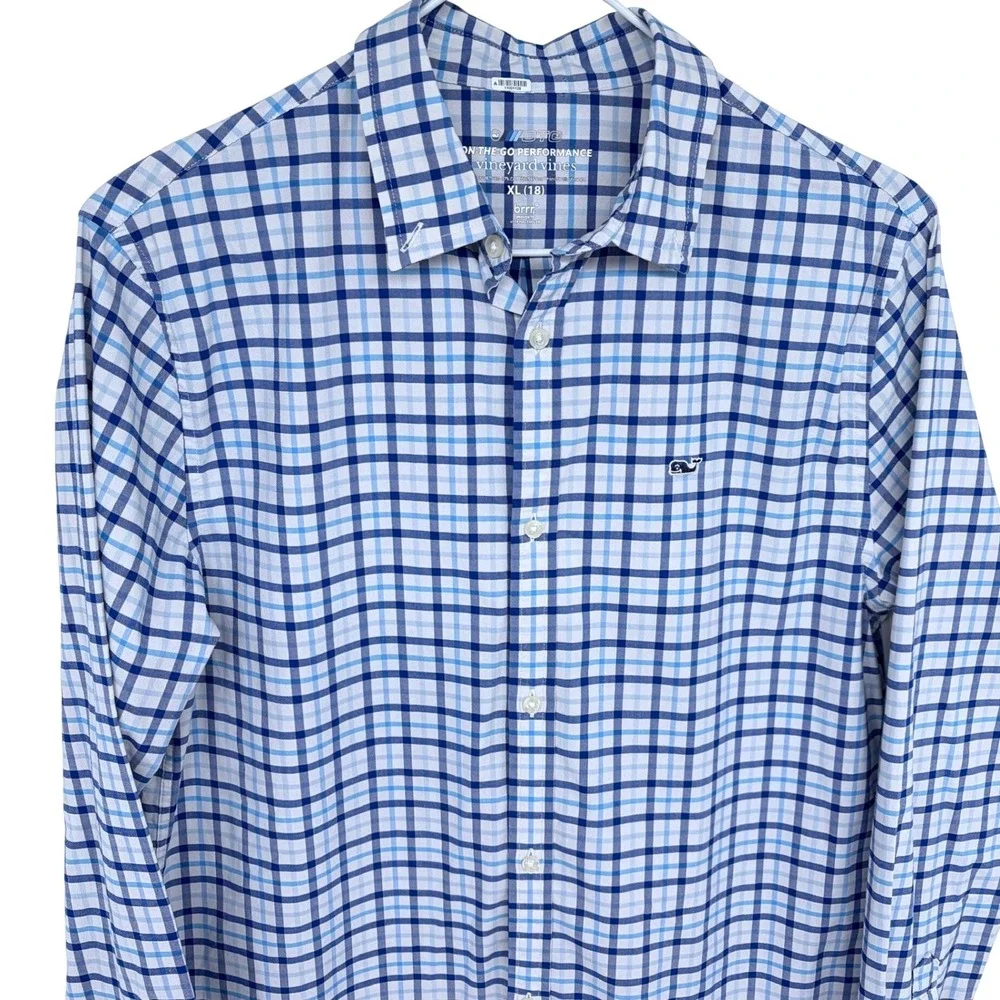 Youth Gingham Plaid Vineyard Vines On The Go Performance Button Shirt XL Brrr‎